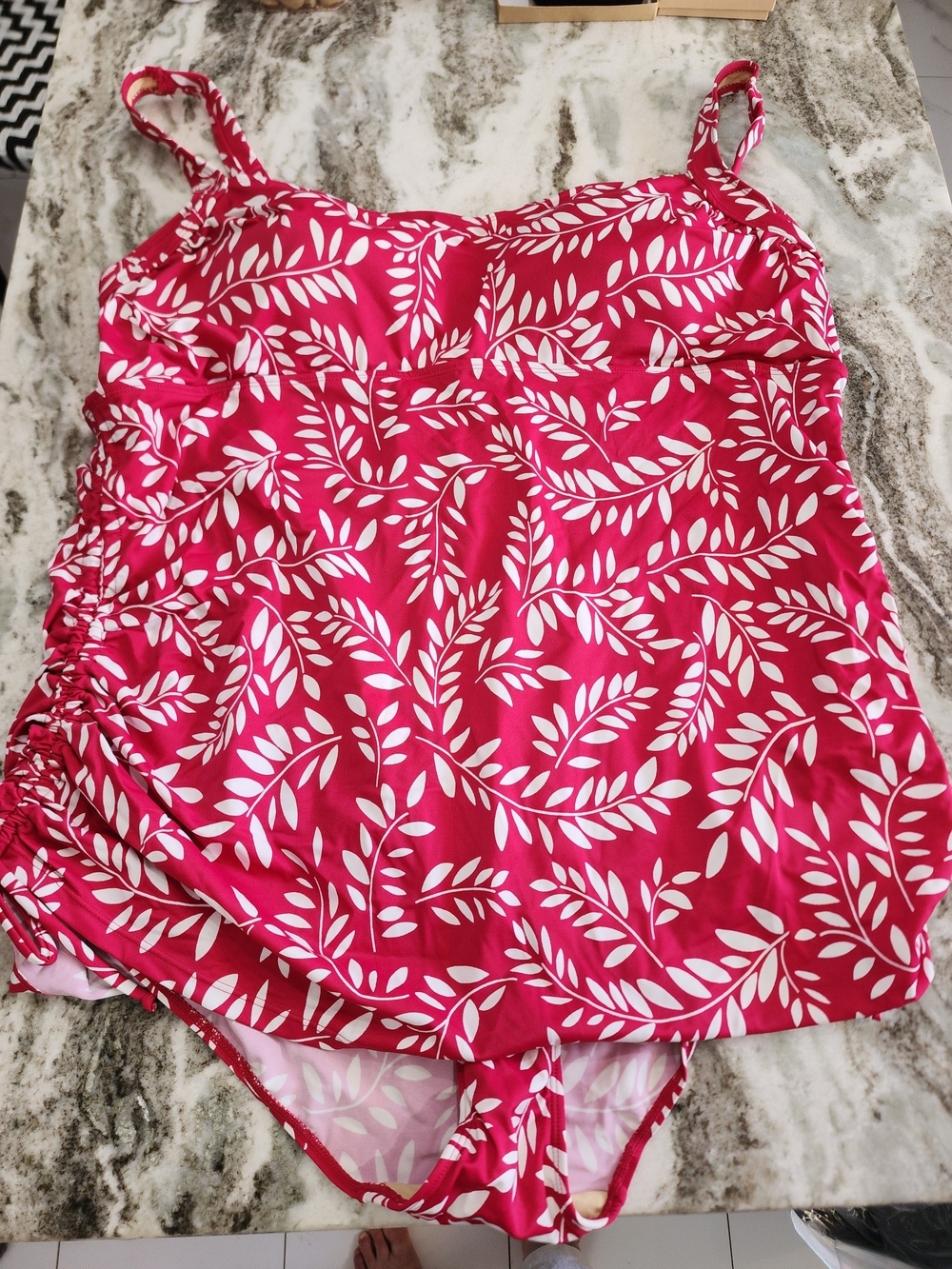 Women’s Pink Leaf-Print One-Piece Swimsuit